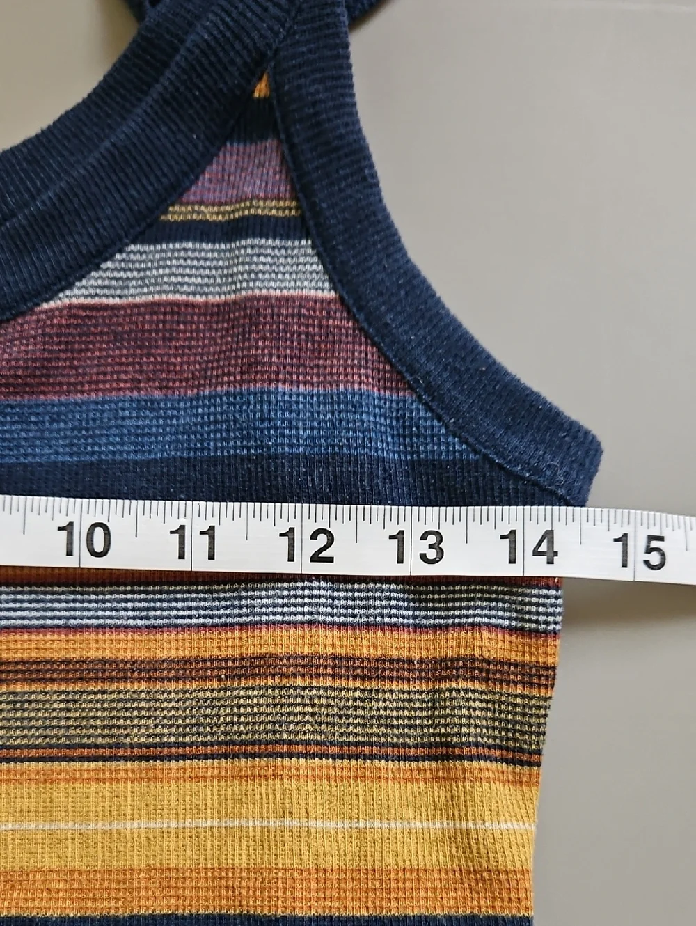 Women’s Striped Button-Front Tank Top in Navy, Mustard & Burgundy - Picture 11 of 12